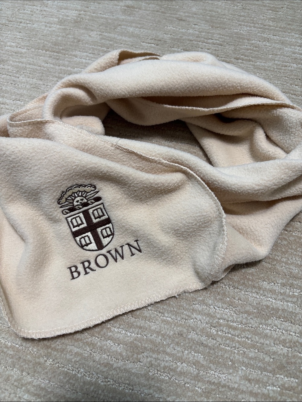 Brown University Embroidered Cream Fleece Scarf